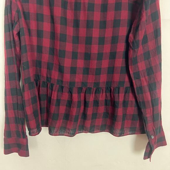 Madewell Cotton Linen Check Print Ruffle Hem Top Size Medium - Picture 8 of 11